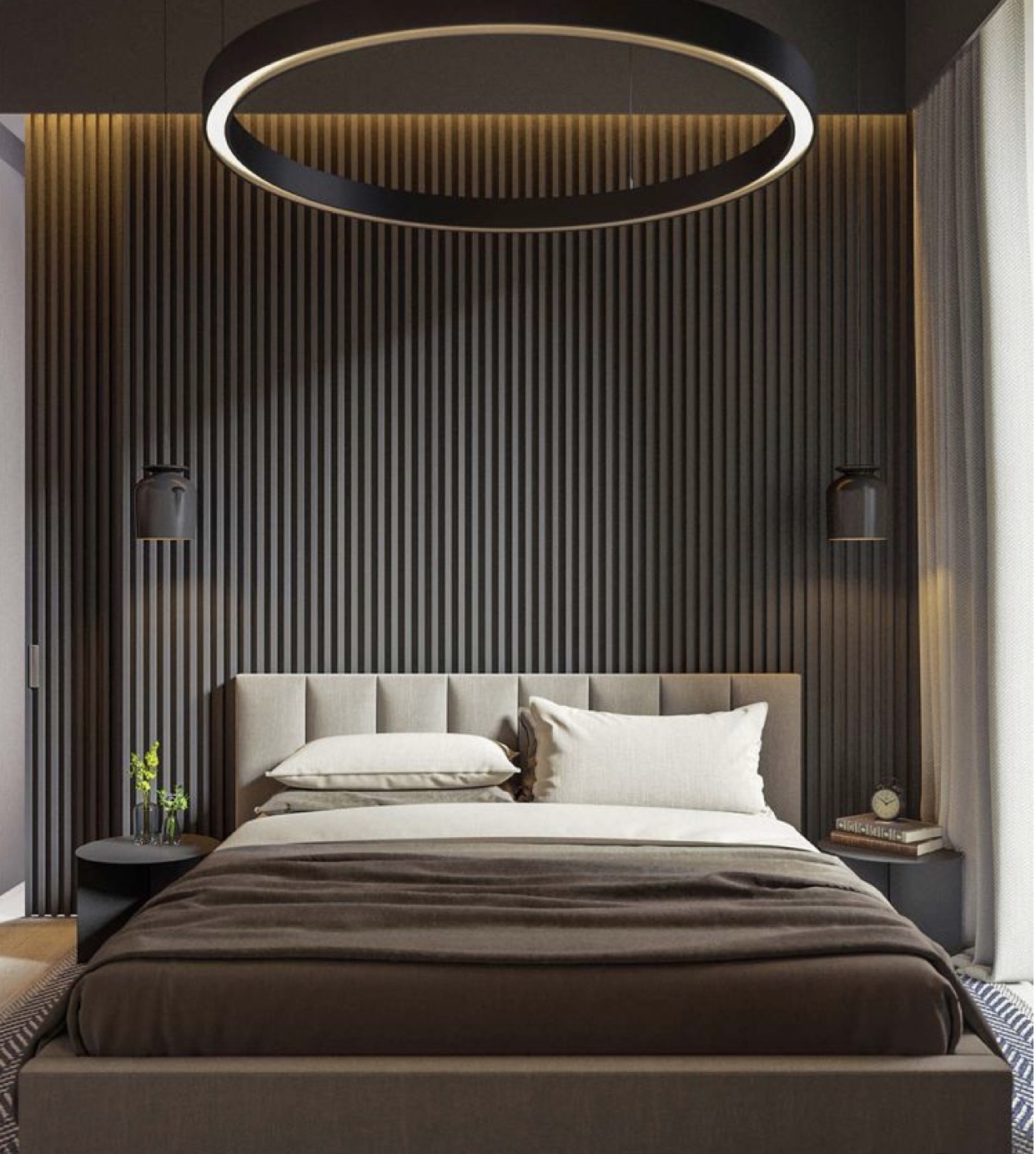 Дизайн спальни с гипсовыми 3д панелями